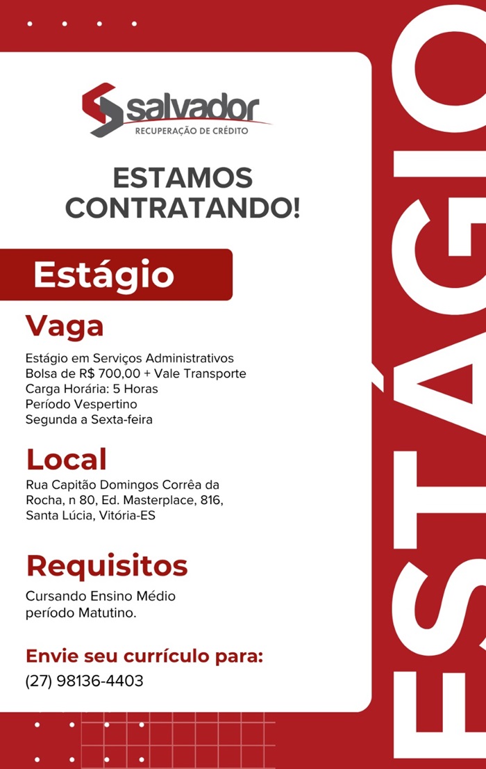 Vaga de Estágio em Serviços Administrativos