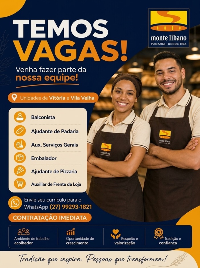 Monte Líbano abre diversas vagas de Emprego