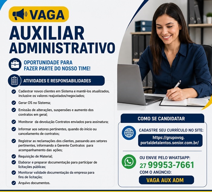 VAGA DE AUXILIAR ADMINISTRATIVO