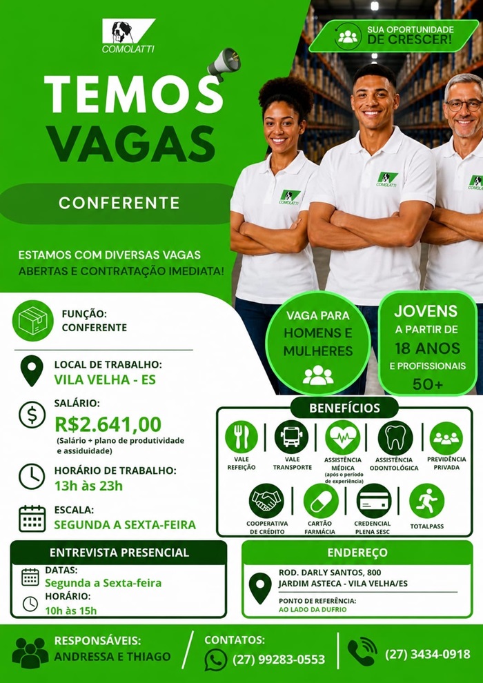 VAGAS PARA CONFERENTE