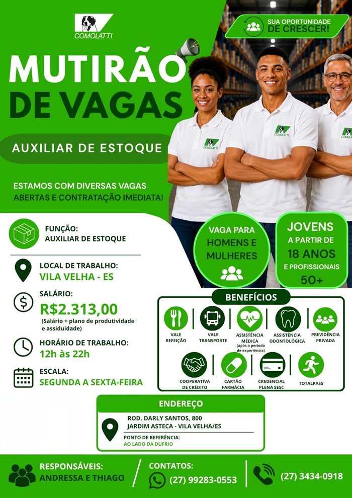 MUTIRÃO DE VAGAS - AUXILIAR DE ESTOQUE