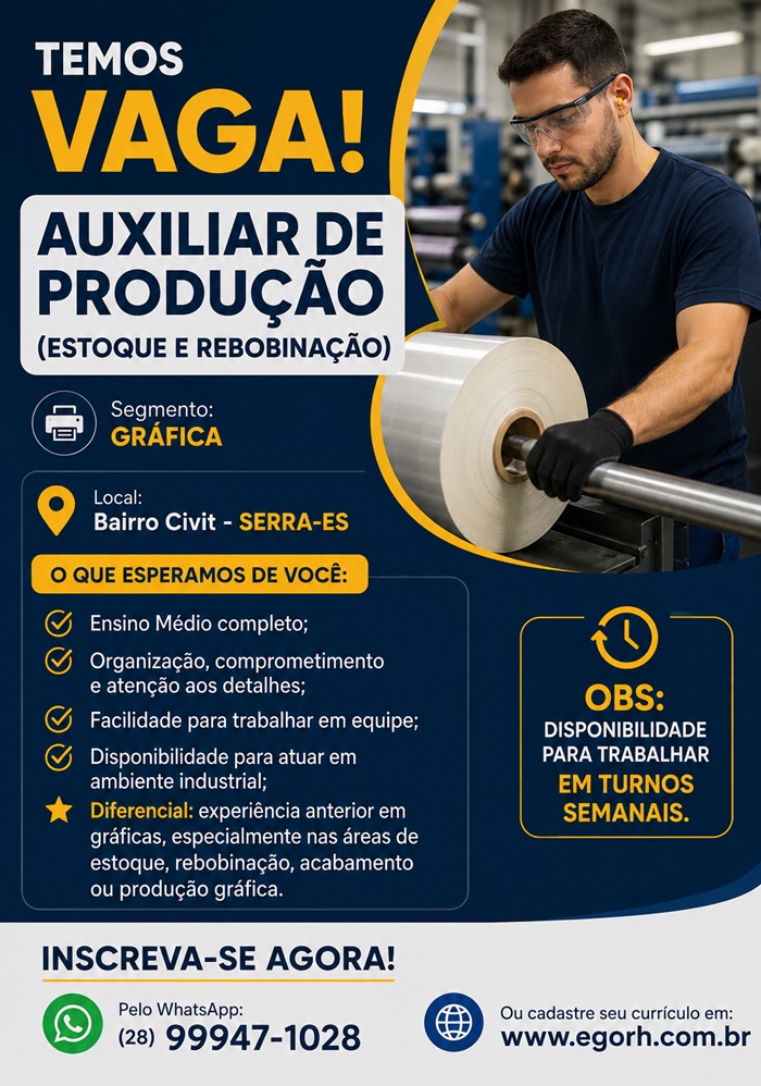 AUXILIAR DE PRODUÇÃO (ESTOQUE E REBOBINAÇÃO)