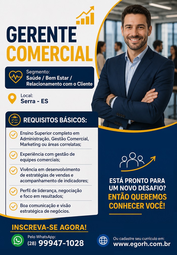 VAGA PARA GERENTE COMERCIAL