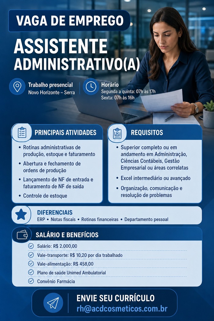VAGA DE ASSISTENTE ADMINISTRATIVO(A)