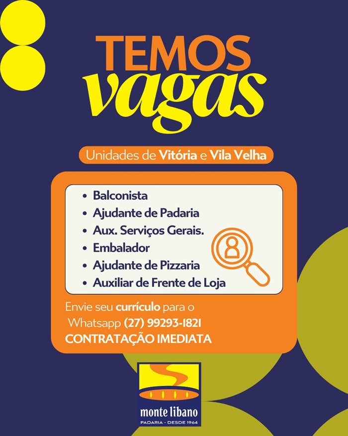 Padaria Monte Libano abre diversas vagas de Emprego