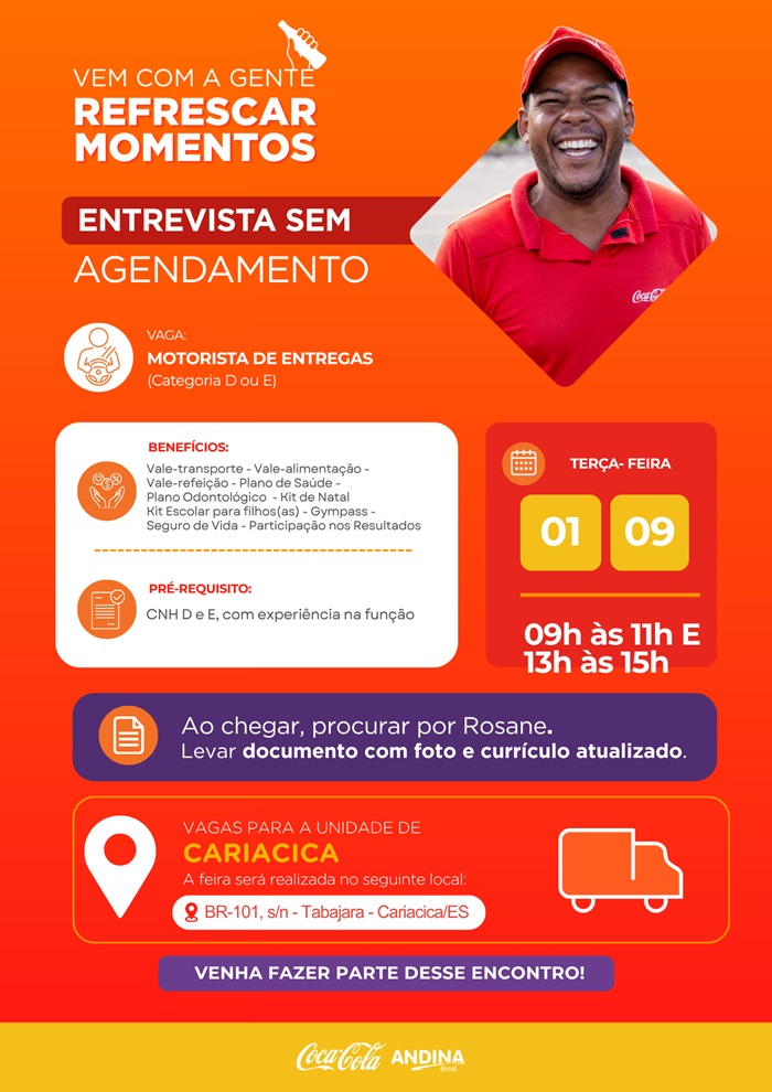 A Coca-Cola está realizando entrevistas de emprego sem necessidade de agendamento