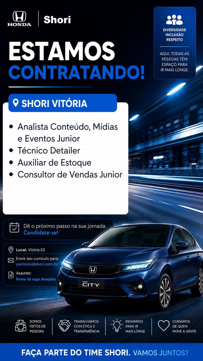 Honda Shori Vitória abre vagas de Emprego