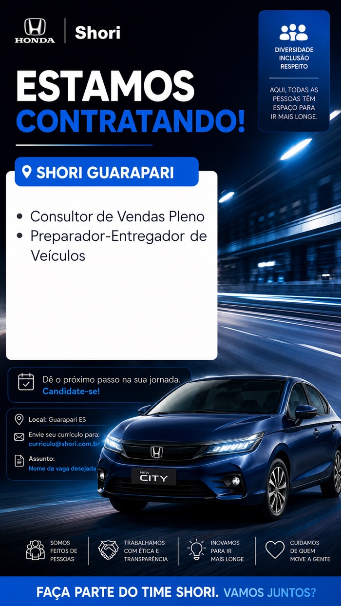 Honda Shori Guarapari abre vaga de Emprego