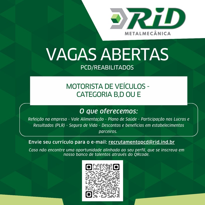 MOTORISTA DE VEÍCULOS - CATEGORIA B,D OU E | PCD/REABILITADOS