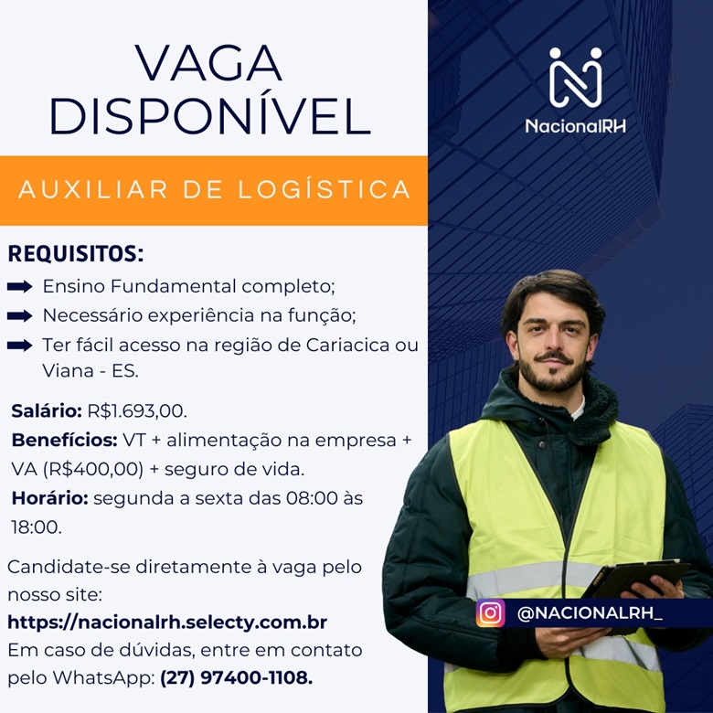 Vaga para Auxiliar de Logística (Cariacica ou Viana - ES)