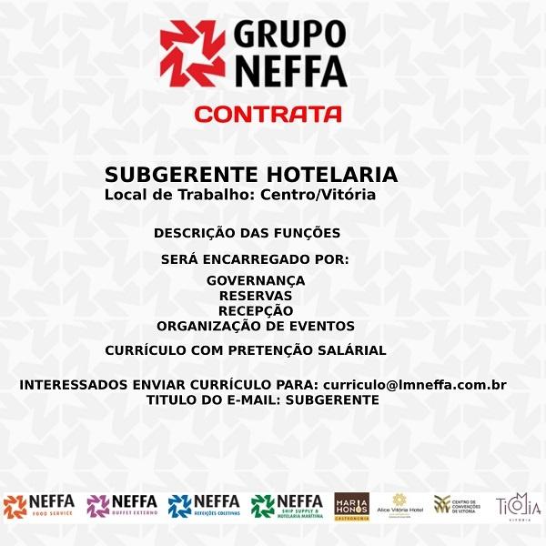 Grupo Neffa contrata Subgerente de Hotelaria