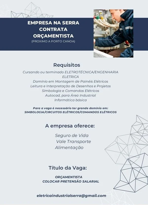 VAGA PARA ORÇAMENTISTA