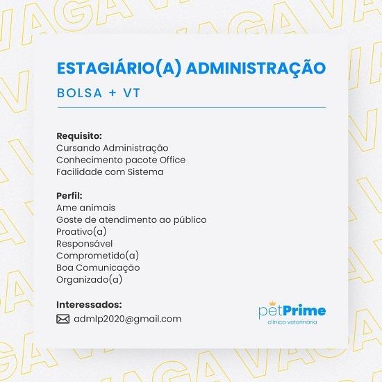 Pet Prime contrata Estagiário(a) de Administração