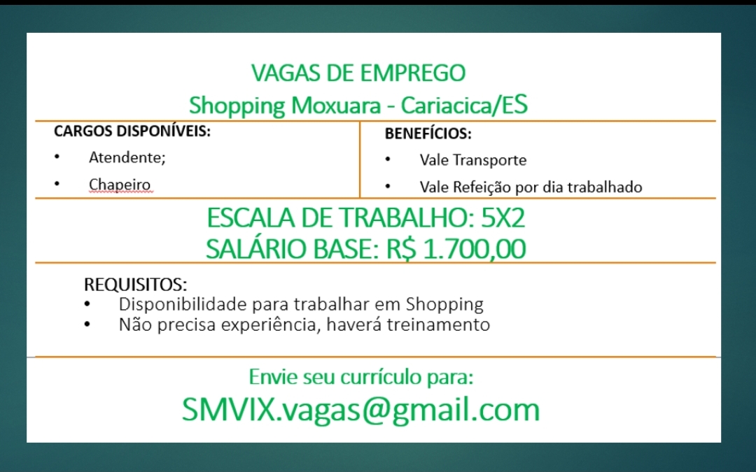 Vagas de emprego no Shopping Moxuara