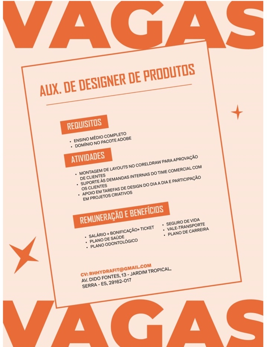 Vaga para Auxiliar de Designer de Produtos - Jardim Tropical, Serra/ES