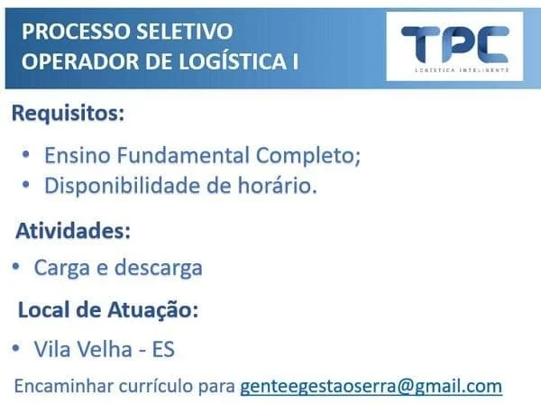 100 VAGAS PARA OPERADOR DE LOGÍSTICA I