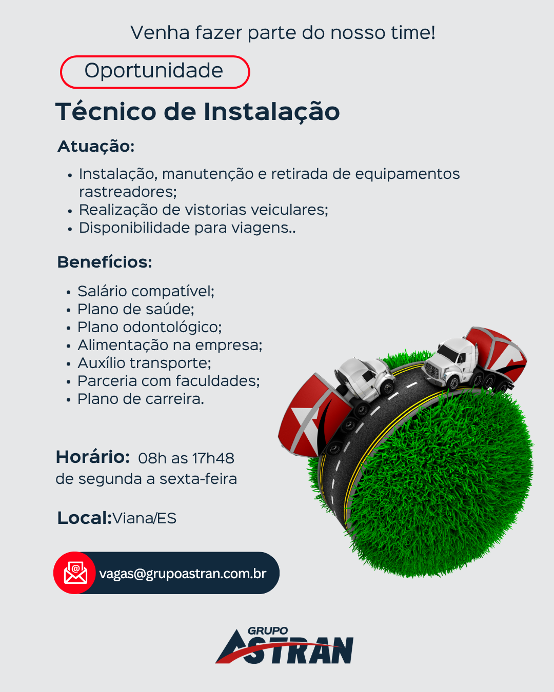 Grupo Astran contrata Técnico de Instalação
