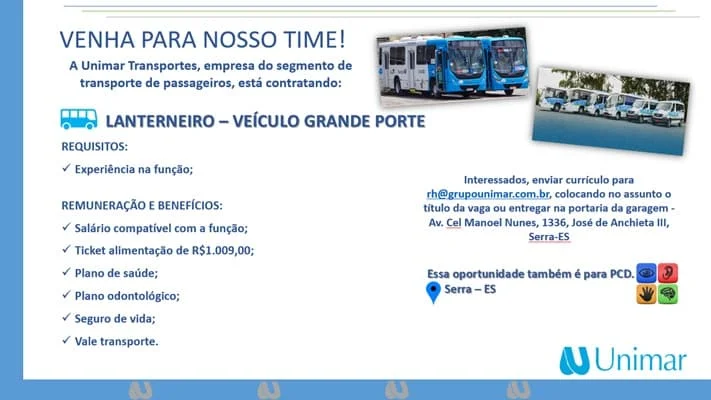 Unimar Transportes contrata Lanterneiro