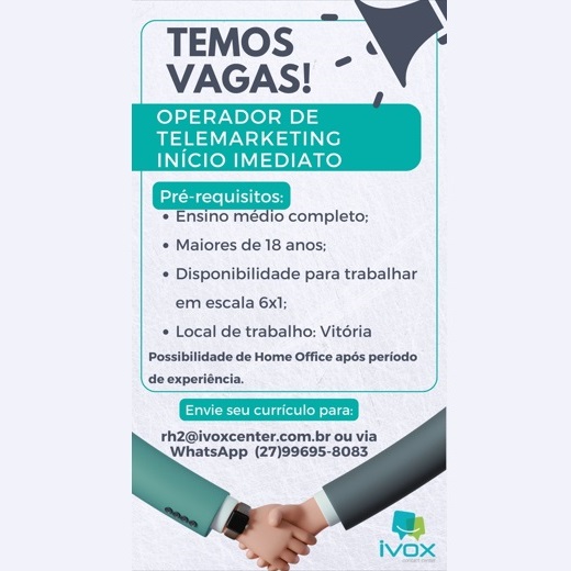 Vaga para Operador(a) de Telemarketing
