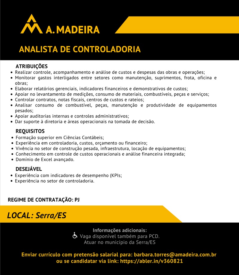 Grupo A. MADEIRA contrata Analista de Controladoria