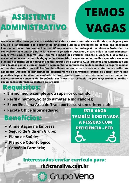 Grupo Veno contrata Assistente Administrativo.