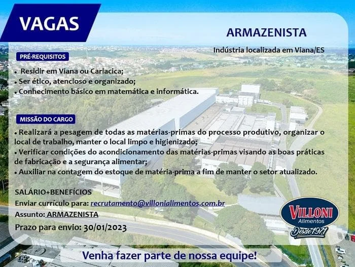 VILLONI ALIMENTOS CONTRATA ARMAZENISTA