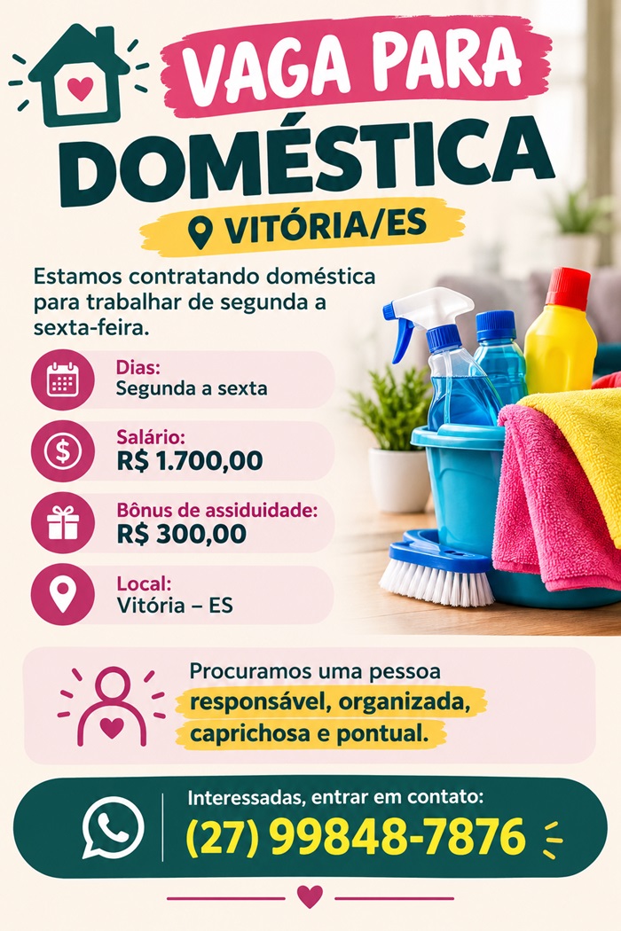 VAGA PARA DOMÉSTICA – VITÓRIA/ES