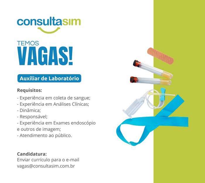 ConsultaSim contrata Auxiliar de Laboratório