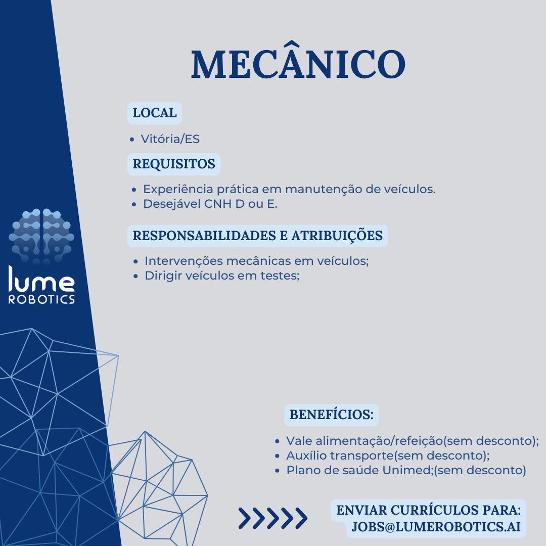 Lume Robotics contrata Mecânico