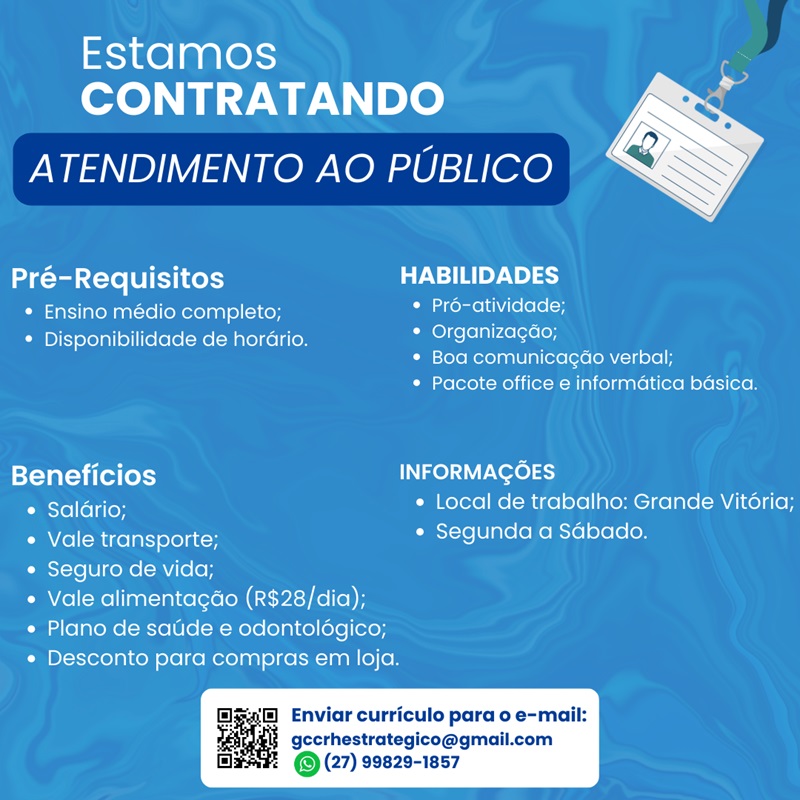 VAGA PARA ATENDIMENTO AO PÚBLICO