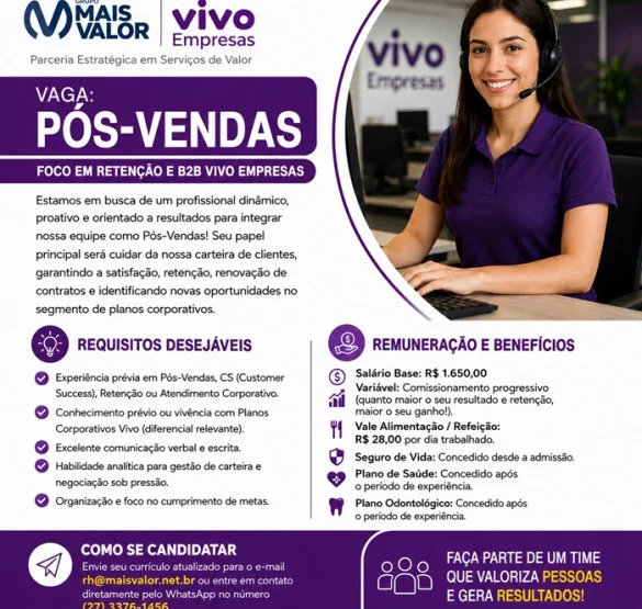 Vaga para Pós-Vendas (Foco em Retenção e B2B Vivo Empresas)