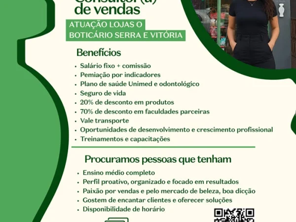 Grupo Boticário contrata Consultor(a) de Vendas