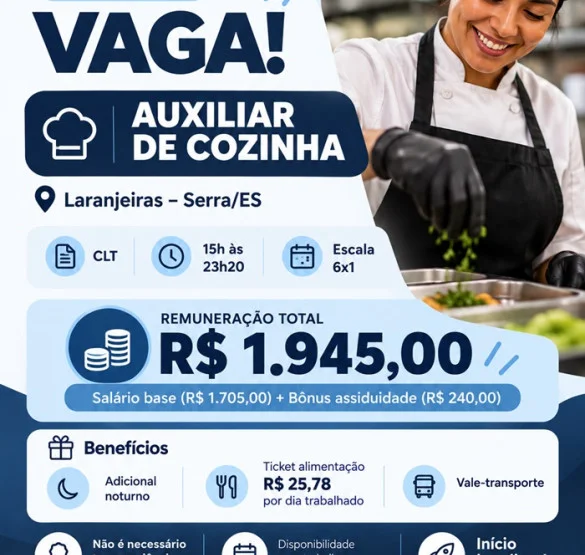 Vaga de Auxiliar de Cozinha (Laranjeiras – Serra)