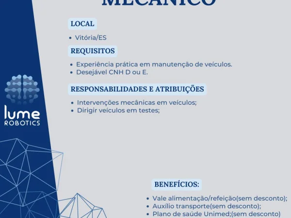 Lume Robotics contrata Mecânico