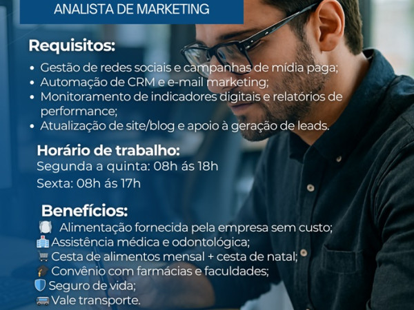 GRUPO VILA VITÓRIA CONTRATA ANALISTA DE MARKETING