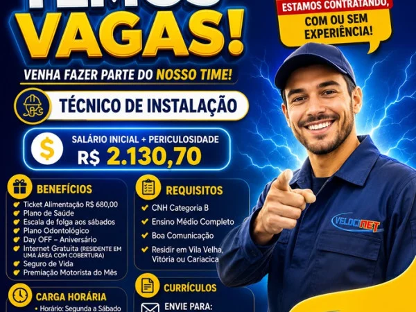 VAGAS PARA TÉCNICO DE INSTALAÇÃO