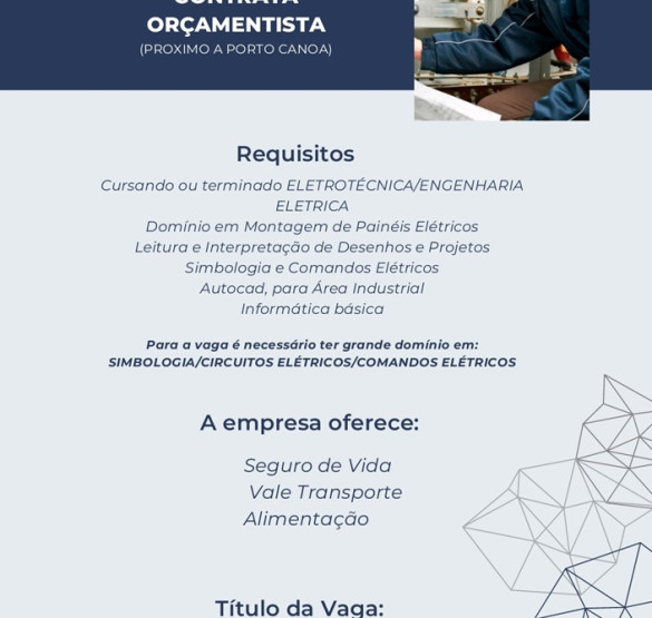 VAGA PARA ORÇAMENTISTA