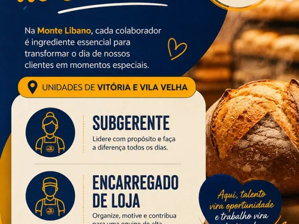 Monte Líbano contrata Subgerente e Encarregado de Loja