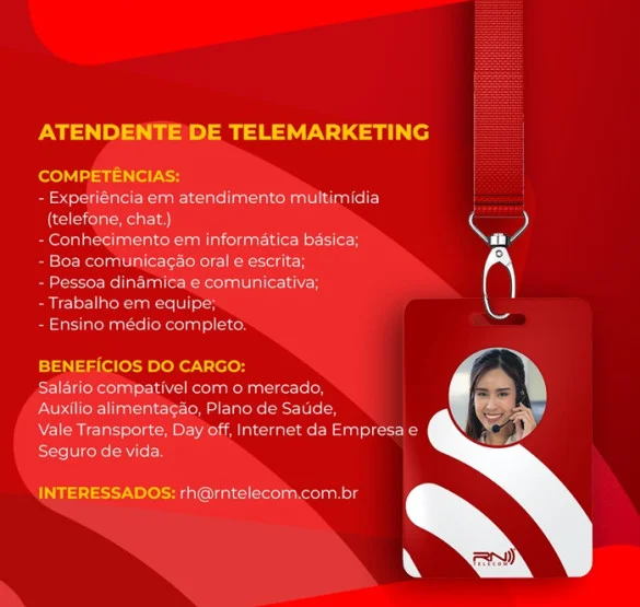 RN TELECOM CONTRATA ATENDENTE DE TELEMARKETING