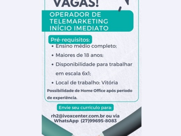 Vaga para Operador(a) de Telemarketing - Exclusivamente receptivo
