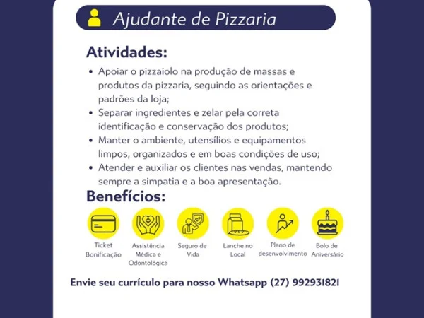 Padaria Monte Libano contrata Ajudante de Pizzaria