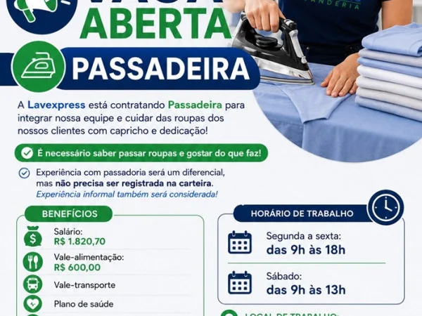 VAGA PARA PASSADEIRA DE ROUPAS