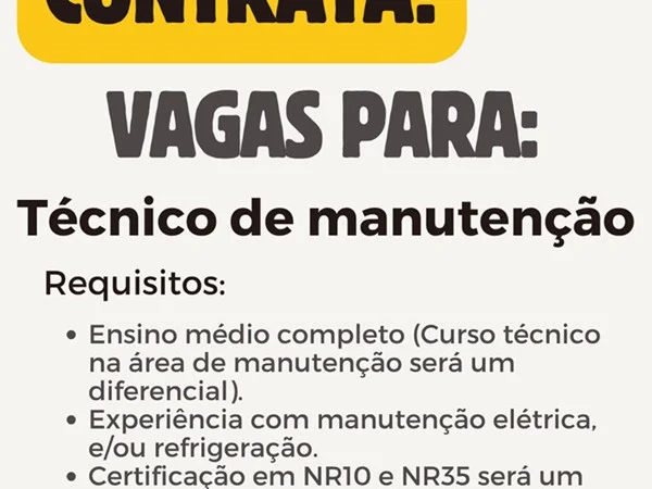 McDonald's contrata Técnico de Manutenção