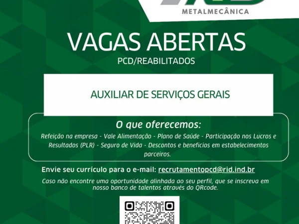 AUXILIAR DE SERVIÇOS GERAIS | PCD/REABILITADOS