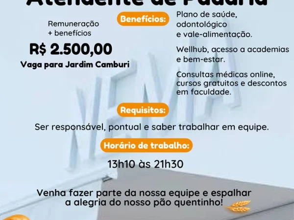 Vaga para Atendente de Padaria | Jardim Camburi
