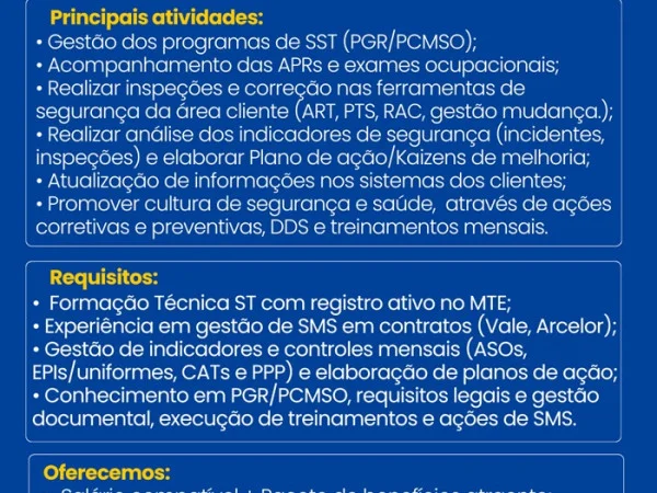 Vaga para Técnico de Segurança do Trabalho