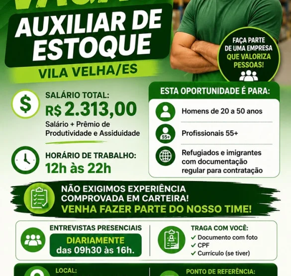 Vaga para Auxiliar de Estoque