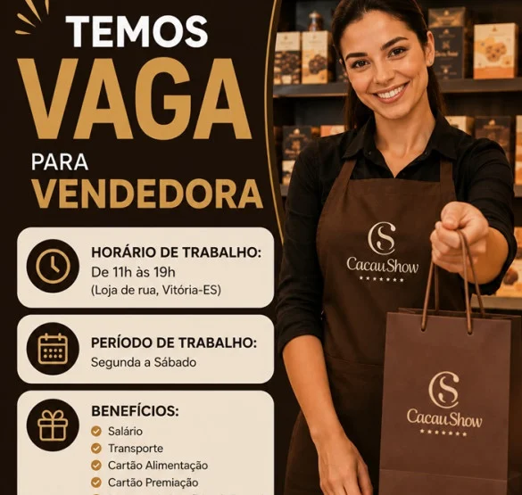 Cacau Show Praia do Canto abre vagas de Emprego