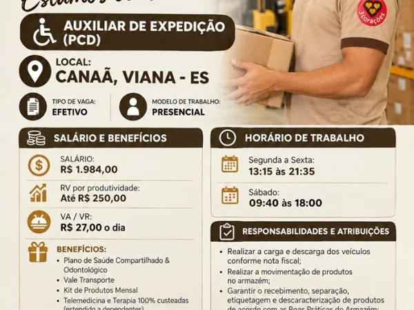 Auxiliar de Expedição (PCD) – Canaã, Viana - ES