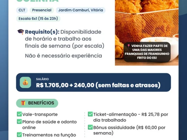 Vaga para Auxiliar de Cozinha (Vitória)
